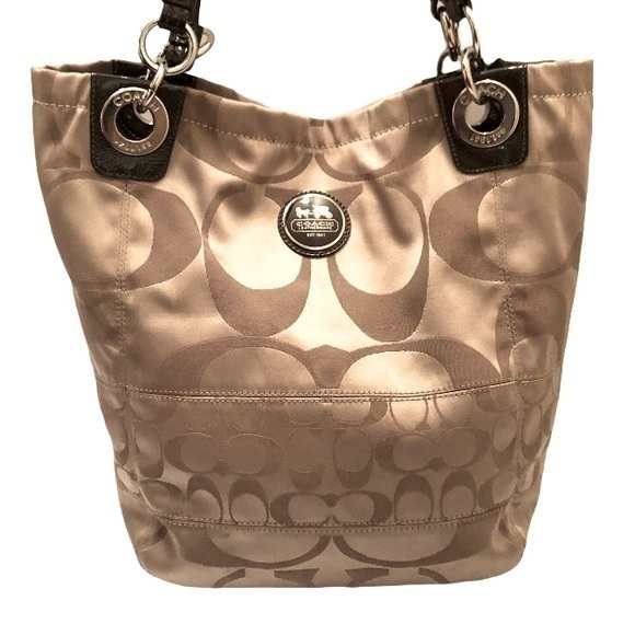 Coach khaki brown gold signature tote bag - Picture 1 of 16